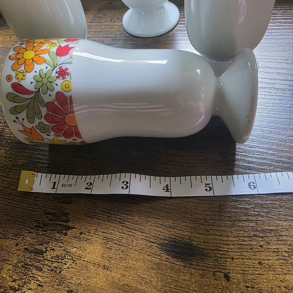 Vintage 1970s Mod Floral White Footed Glasses Japan Retro Daisy Parfait Set of 4